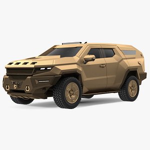 Armored Sand Colored SUV with Lights On