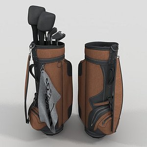 3D model of Vintage Louis Vuitton Monogram LV Golf Bag with Clubs 