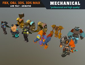 Low Poly Mechanical Mech Collection 02 - Animated