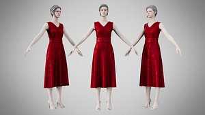 3D model Dress 02 Crimson Velvet With Design