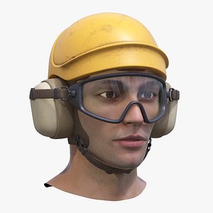 3D Aircraft Deck Crew Head with Safety Helmet Yellow Used