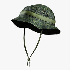 3D Military Bucket Hat - Woodland Camo Style model