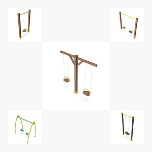 Wood and Metal Garden Swing Set &ndash; High Quality 3D Models Bundle 3D model