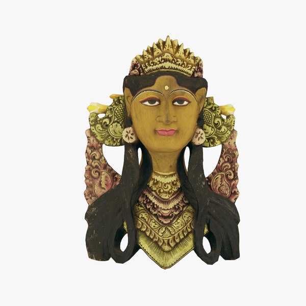 3D Balinese Janger Dancer Mask Wood Sculpture Real-Time 3D Scanned