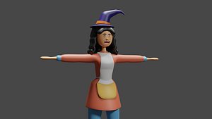 3D model Cartoon Character cute witch 3D Low-poly