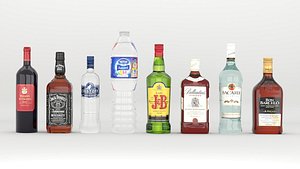 3D Pack lowpoly drink bottles and water