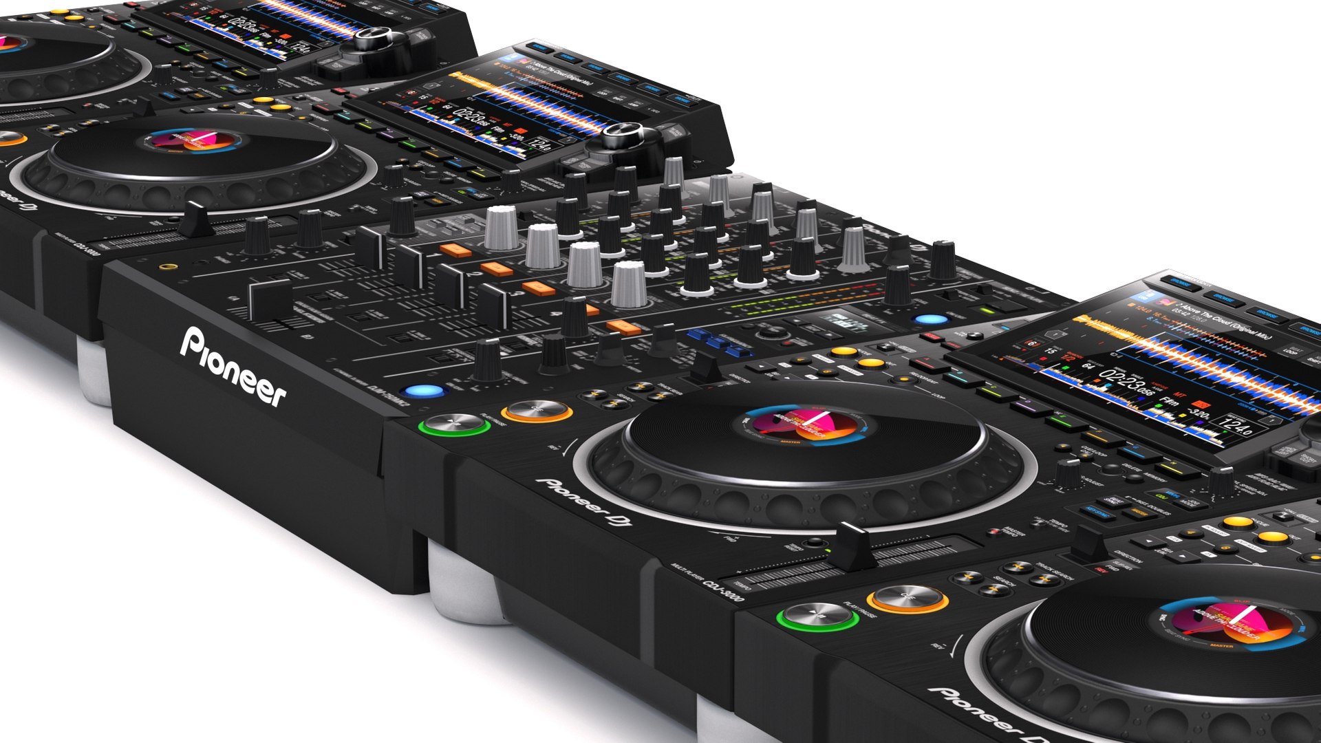 modelo 3d Pioneer DJ Set 3 DJM0750 MK2 y CDJ 3000 Nexus