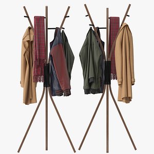 3D Wooden Coat Rack Free Standing model