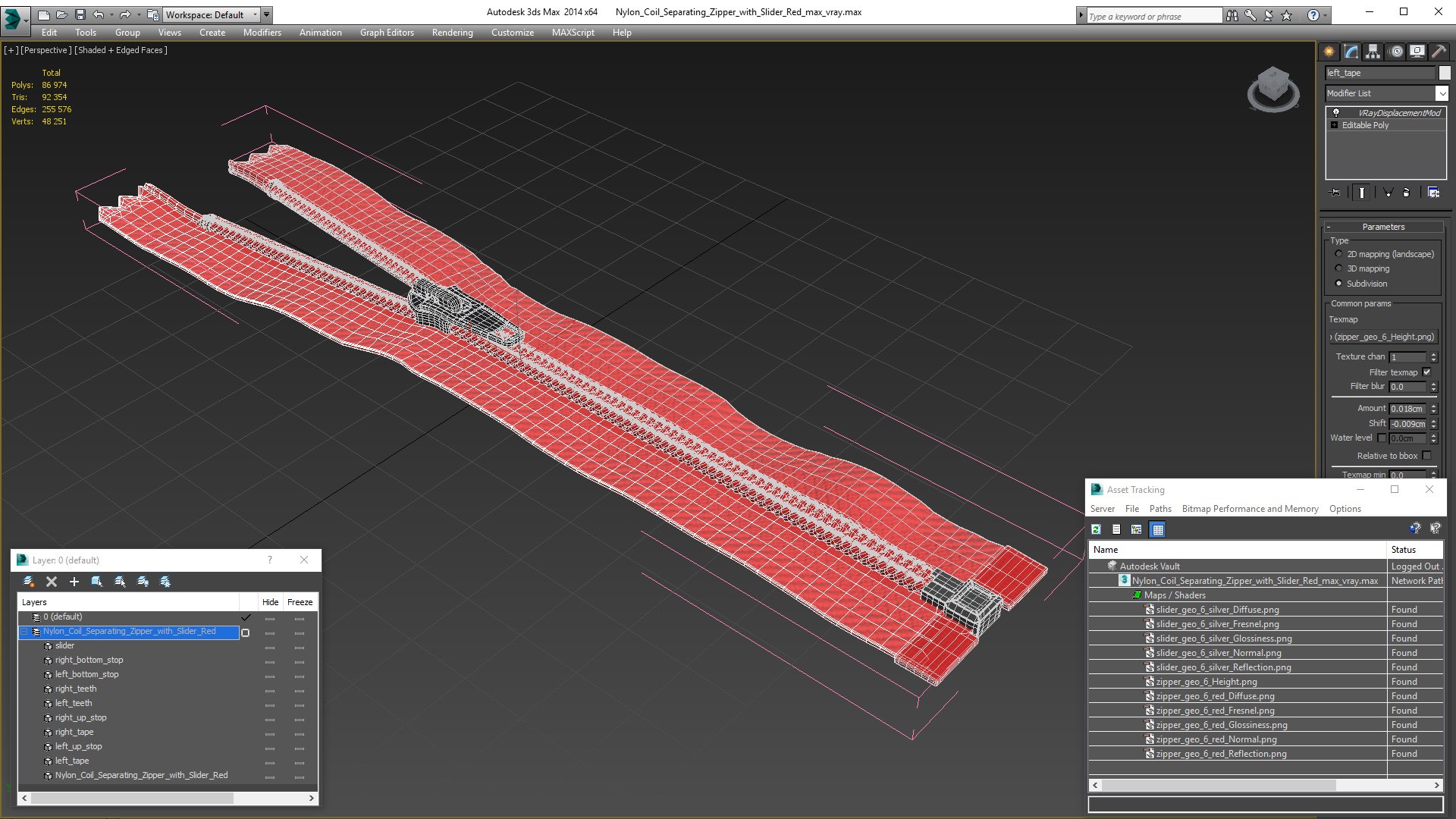 Nylon Coil Separating Zipper With Slider Red 3D Model - TurboSquid 1812127