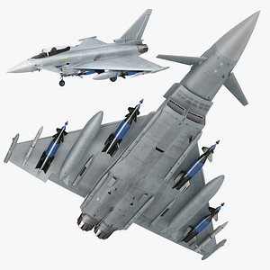 Eurofighter Typhoon Jet with Weaponry Rigged 3D model