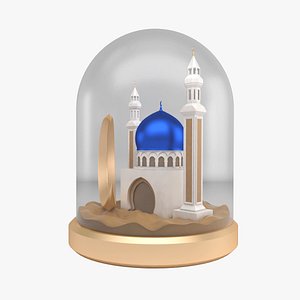 3D Mosque With Crescent in Desert Sphere