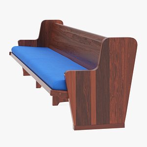 Upholstered Church Pew Bench Blue 3D model