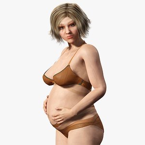 3D model pregnant woman naked and clothed Low-poly 3D model