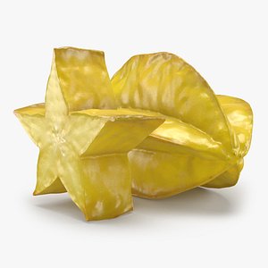 3D Yellow Star Fruit And Slice
