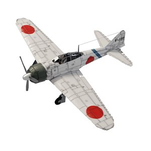 3D Mitsubishi A6M Zero lowpoly WW2 fighter model