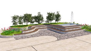 Contemporary Tiered Garden Bench with Water Feature