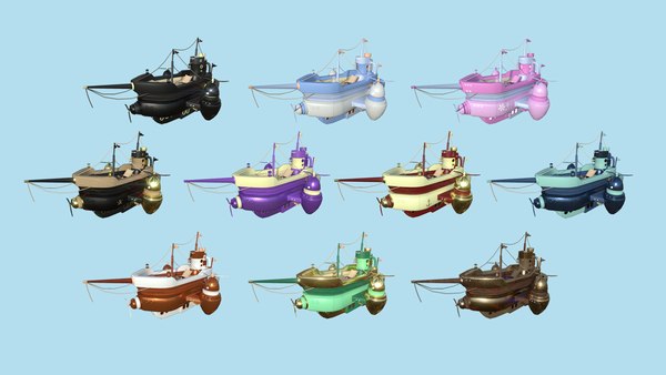 modelo 3d Colección de 10 dirigibles de dibujos animados - Barco Low ...