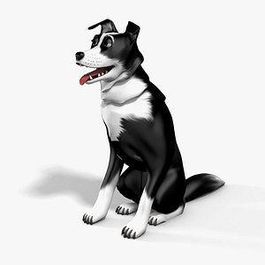 3D model Rigged Cartoon border collie dog