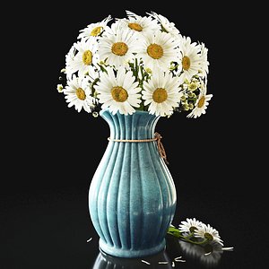 3D vase chamomile flowers model