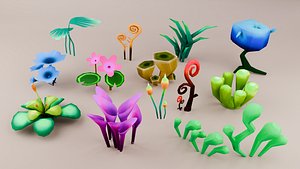 Fantastical Low Poly Flora Collection - 13 Stylized 3D Plants Flowers and Alien Vegetation 3D model