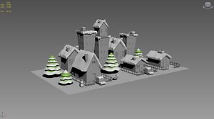 low-poly buildings snow 3d model