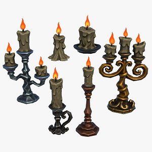 3D Stylized Fantasy RPG Candles Candelabra Candlestick Candleholder Candlelight