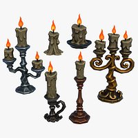 Stylized Fantasy RPG Candles Candelabra Candlestick Candleholder Candlelight
