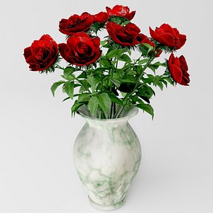 3D model red rose vase