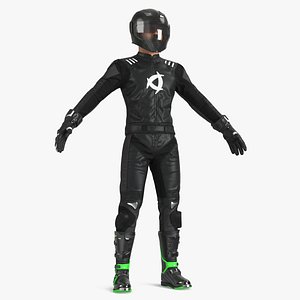 Motorcycle Rider Wearing Black Suit 3D model