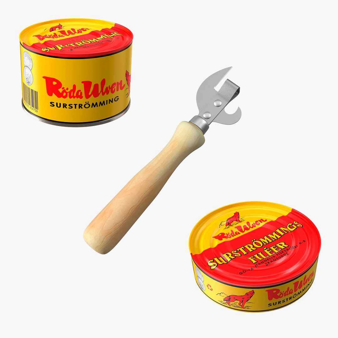 Cans of Surstromming with Can Opener Collection 3D model preview