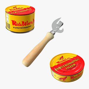 Cans of Surstromming with Can Opener Collection 3D model