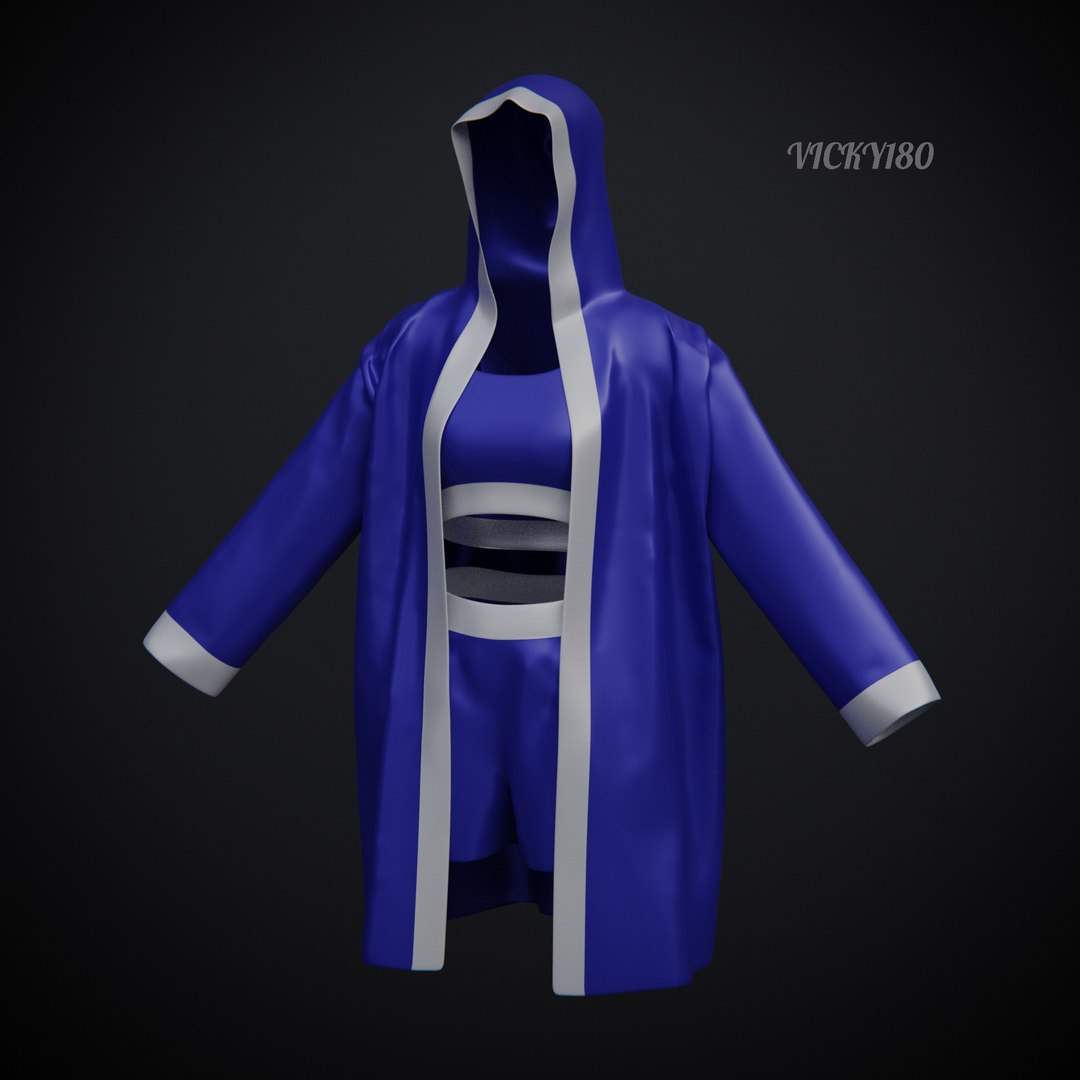 3D Female Boxer Outfit - Shorts Set and Robe https://p.turbosquid.com/ts-thumb/3k/vY0x8m/tu/cloth0019/jpg/1670438956/1920x1080/fit_q87/493e7e216879cf2ed6d6bec77e3947ed001ed92d/cloth0019.jpg