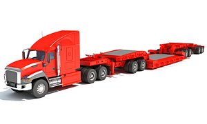 3D semi truck lowboy trailer
