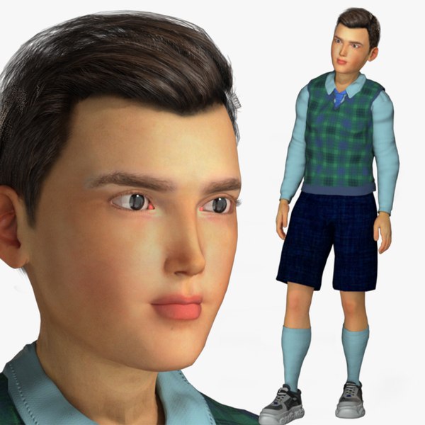 3D model Realistic Rigged Little School Boy-Sam Character 3D Model