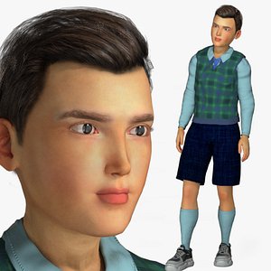 Realistic Rigged Little School Boy-Sam Character 3D Model