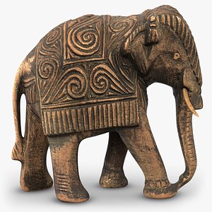3D indian wooden elephant statuette model