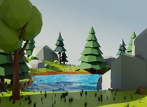 3D LowPoly Nature Pack: Tree Rock Grass model