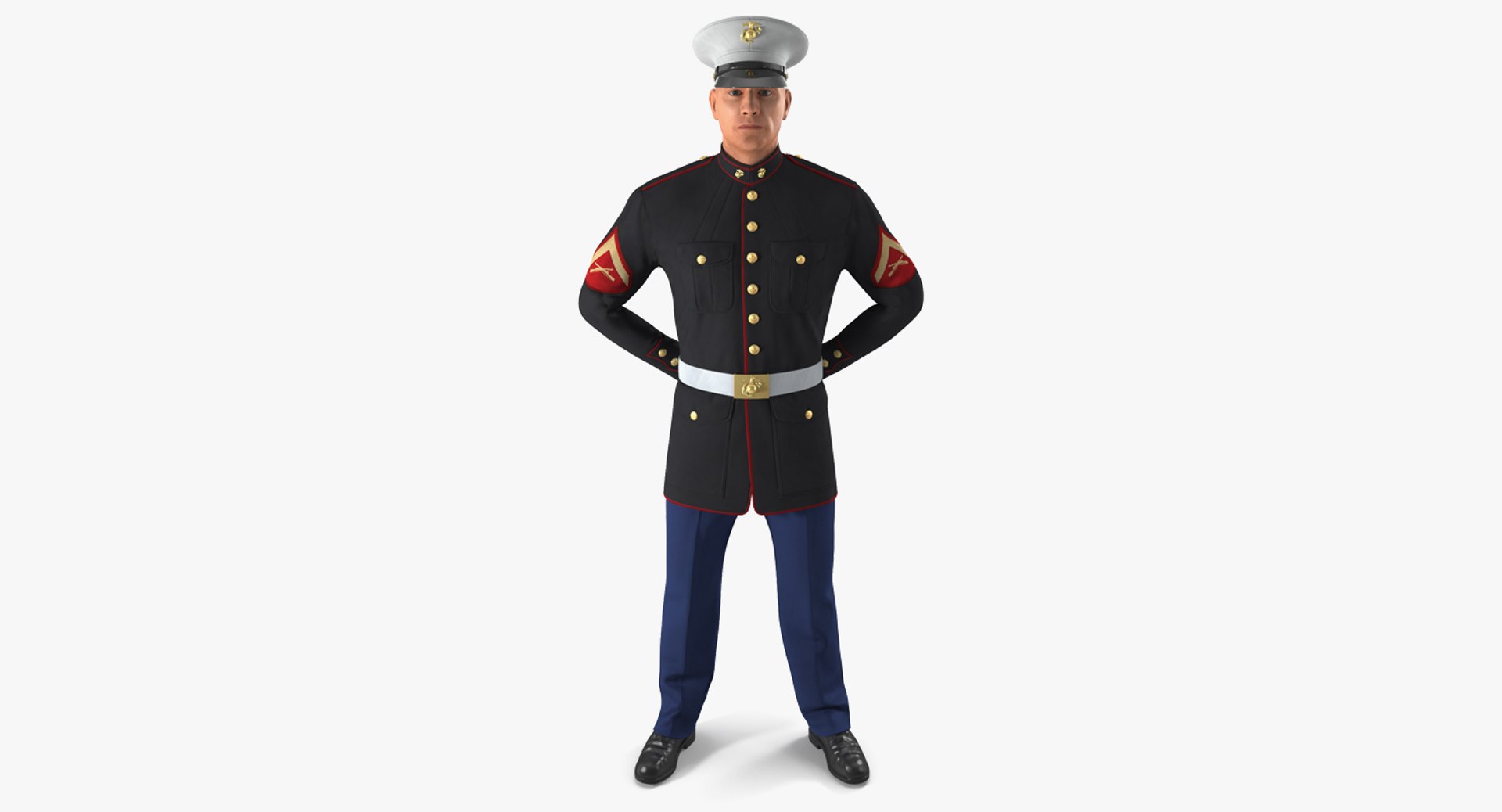 USMC US Marine Officer Wearing Parade Uniform Standing Pose 3D model preview
