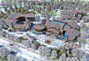 3D Snowy Mountain Lodge Resort Exterior