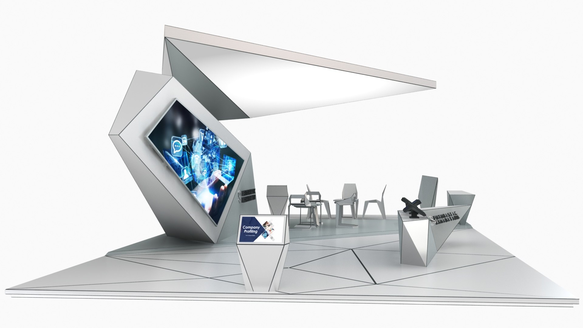 3D model Futuristic Exhibition Stand Collection 8 https://p.turbosquid.com/ts-thumb/3m/dXx1Ia/Lj/futuristicexhibitionstand133/jpg/1653388567/1920x1080/fit_q87/44675eaf93c75ab59b3514b3e4933379ea012b89/futuristicexhibitionstand133.jpg