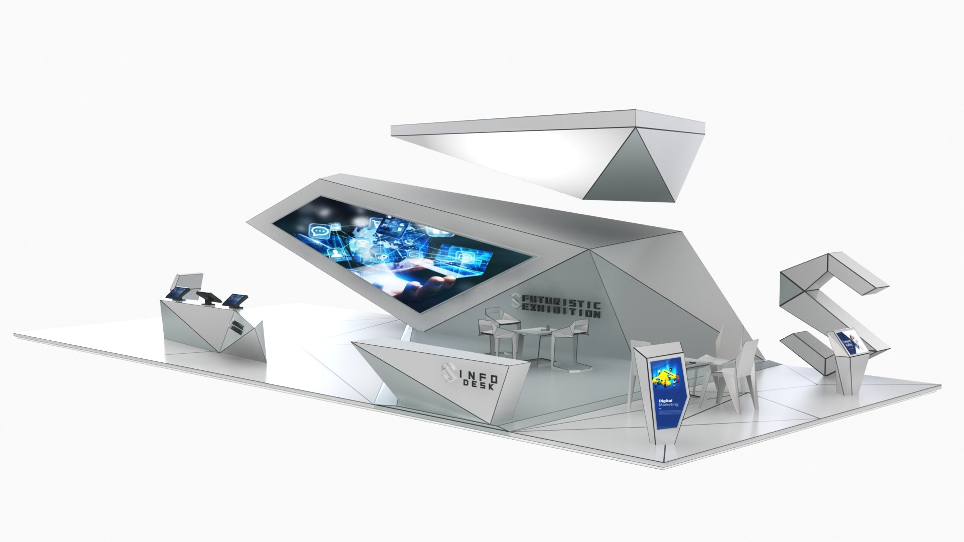 3D model Futuristic Exhibition Stand Collection 8 https://p.turbosquid.com/ts-thumb/3m/dXx1Ia/Ze/futuristicexhibitionstand139/jpg/1653738185/1920x1080/fit_q87/2b6d15d4c99b266bcc1c3e369d523caa131eb743/futuristicexhibitionstand139.jpg