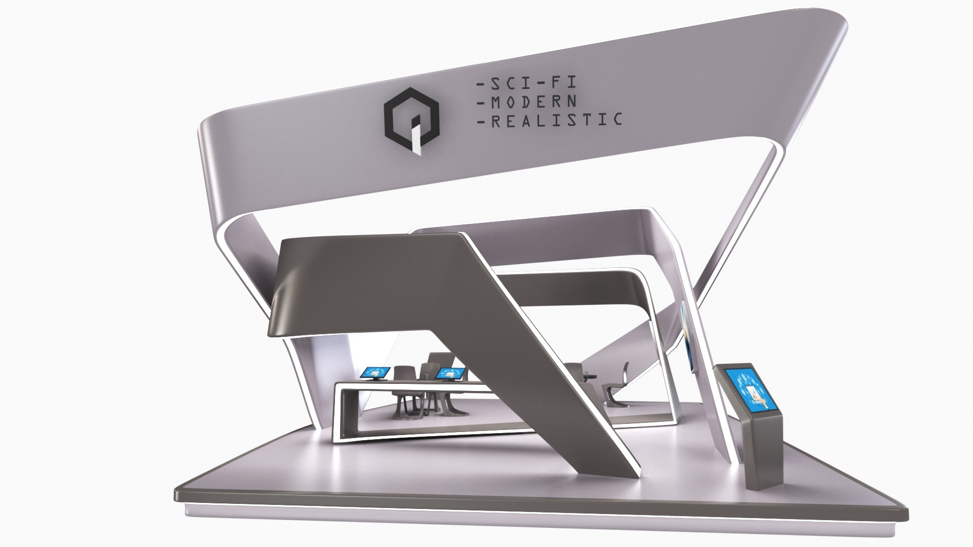 3D model Futuristic Exhibition Stand Collection 8 https://p.turbosquid.com/ts-thumb/3m/dXx1Ia/fb/futuristicexhibitionstand188/jpg/1653738168/1920x1080/fit_q87/8ebf1e1a100e347e47ec1a7af2c59453ffed49be/futuristicexhibitionstand188.jpg
