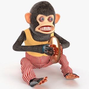 Mechanical Cymbal Monkey Toy vintage Style Fur Rigged