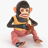 Mechanical Cymbal Monkey Toy vintage Style Fur Rigged