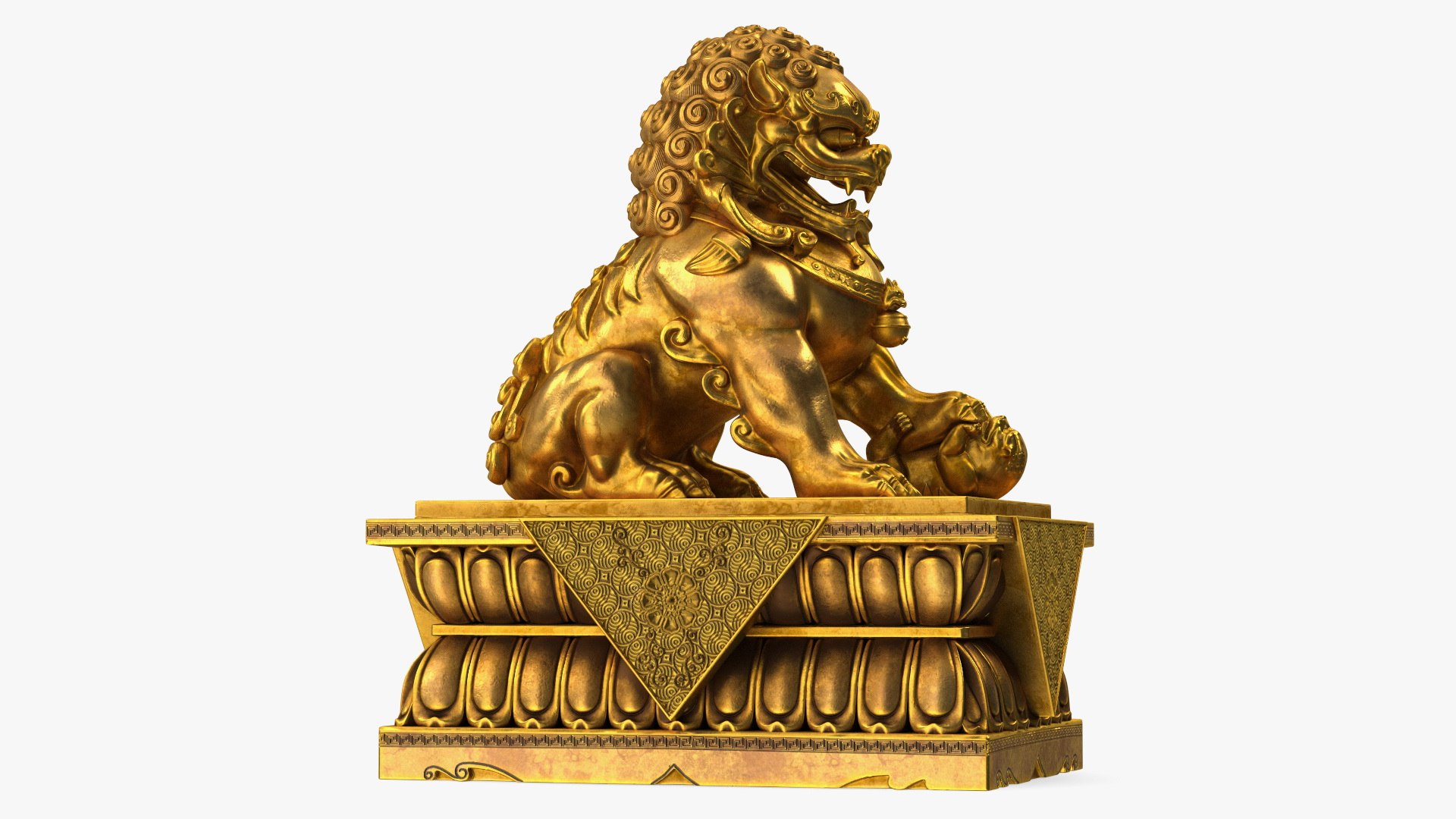 Chinese Guardian Lion Golden Sculpture 3D model preview