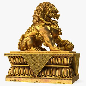 Chinese Guardian Lion Golden Sculpture