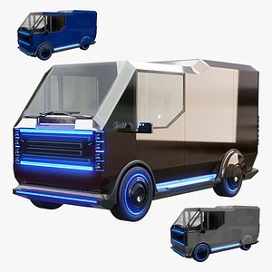 3D Futuristic Cyberpunk Delivery Van - Sci-Fi Electric Vehicle Concept