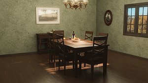 walnut dining table chair 3D model