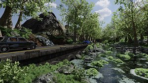3D model Waterfall Bridge Scene