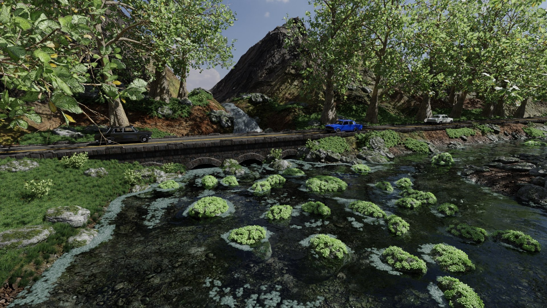 3D Model Waterfall Bridge Scene - TurboSquid 1737439